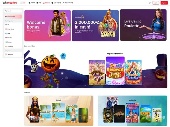 Winmasters Casino home page — capture de l’interface Winmasters Casino